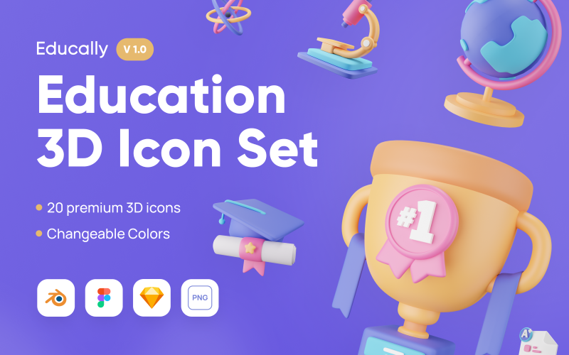 Educally - Education 3D Icon Set Model