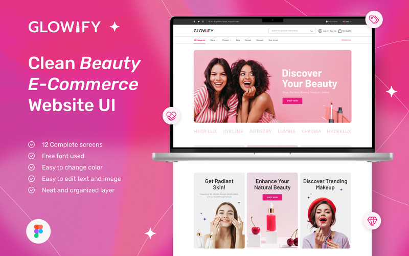 Glowify – Beauty E-Commerce Website UI Figma Template UI Element