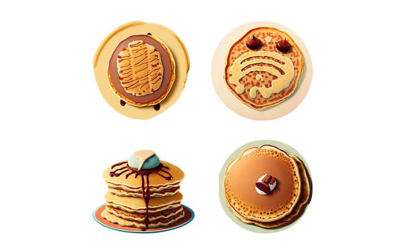 Pancakes with chocolate and nuts on a white background. Vector Graphic
