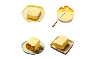 Pieces of butter isolated on white background.
