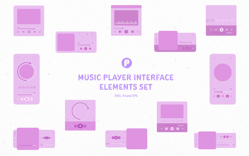 Pinky Music Player Interface Elements Set Illustration
