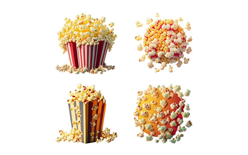 Popcorn set. 3d vector illustration isolated on white background. Vector Graphic