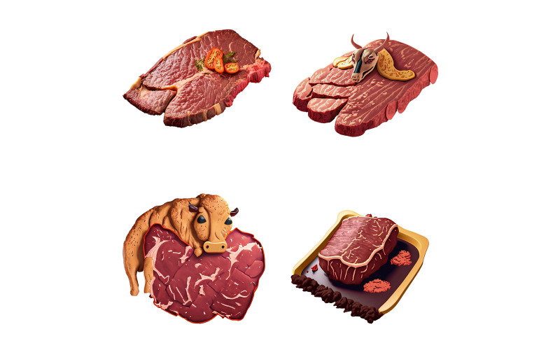 Raw beef meat icons set. Realistic illustration of raw beef meat icons for web design. Vector Graphic