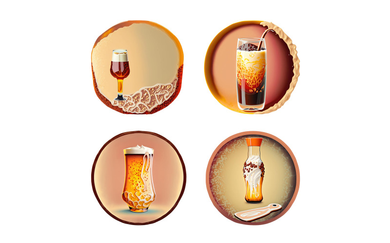 Set of beer, Kvass icons in a circle on a white background. Vector Graphic