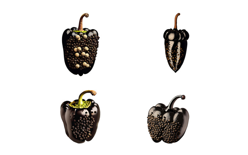 Set of black peppers isolated on white background. 3d illustration. Vector Graphic