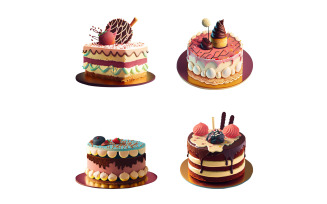 Set of cakes with different types of frosting. Vector illustration.