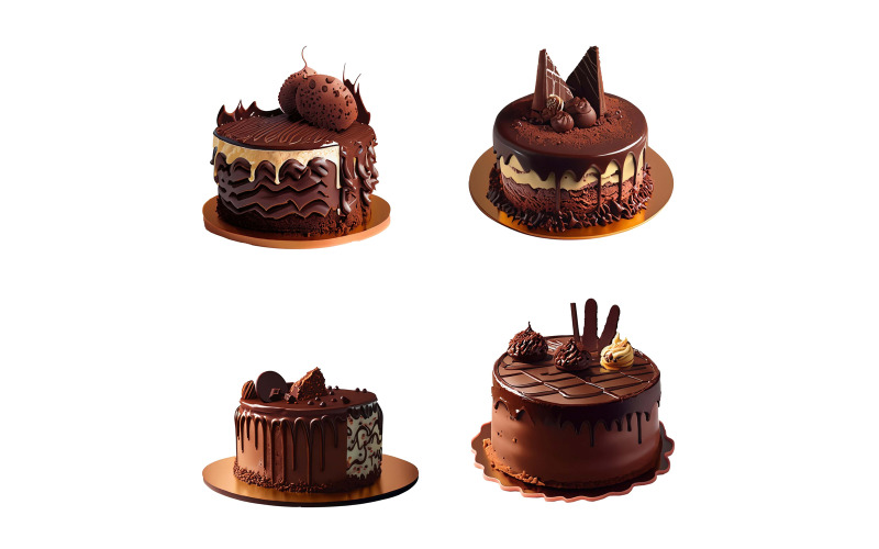 Set of chocolate cakes isolated on white background. 3d rendering. Vector Graphic