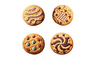 Set of different cookies isolated on white background. Realistic.