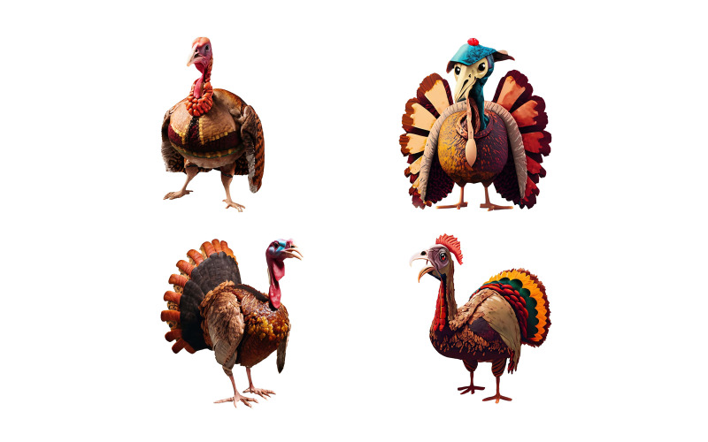 Set of different turkey isolated on white background. Vector Graphic