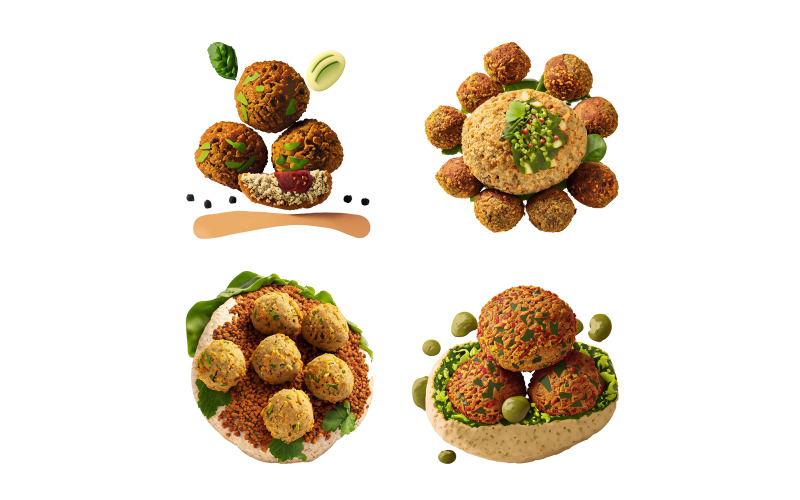 Set of falafel balls isolated on white background. 3d illustration. Vector Graphic