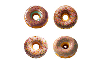 Set of glazed donuts with sprinkles. Vector illustration.