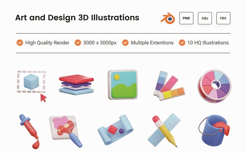 Art and Delivery 3D Illustration Set Model