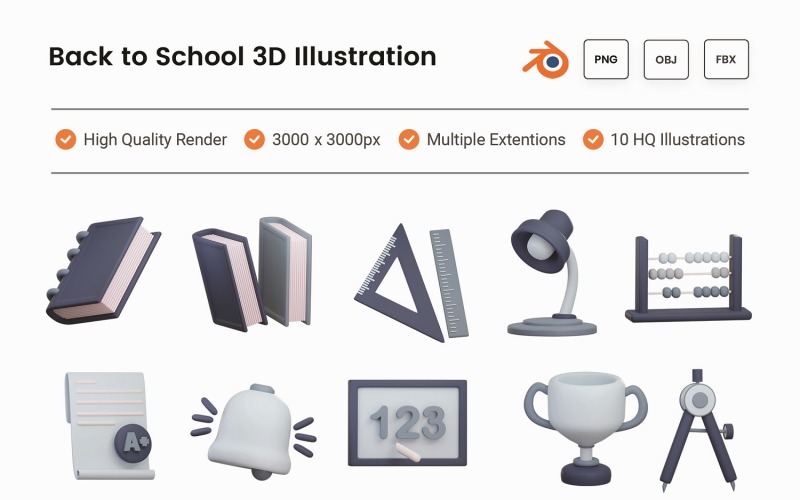 Back to School 3D Illustration Set Model