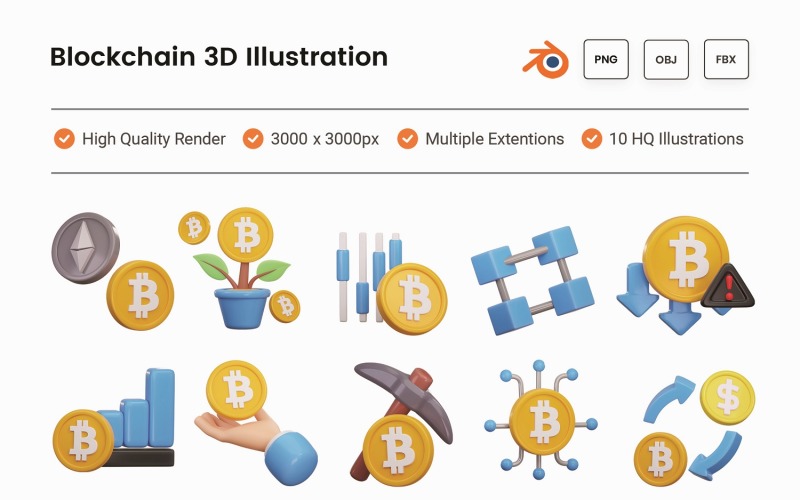 Blockchain Emoji 3D Illustration Set Model