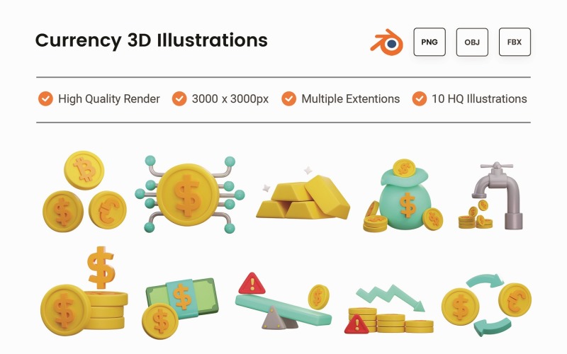 Currency 3D Illustration Set Model