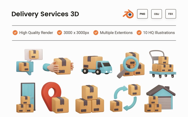 Delivery 3D Illustration Set Model