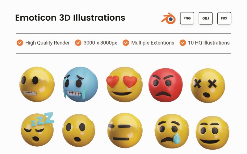 Emoticon 3D Illustration Set Model