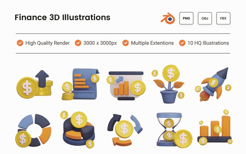 Finance 3D Illustration Set Model