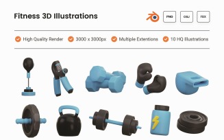 Fitness and Gym 3D Illustration Set