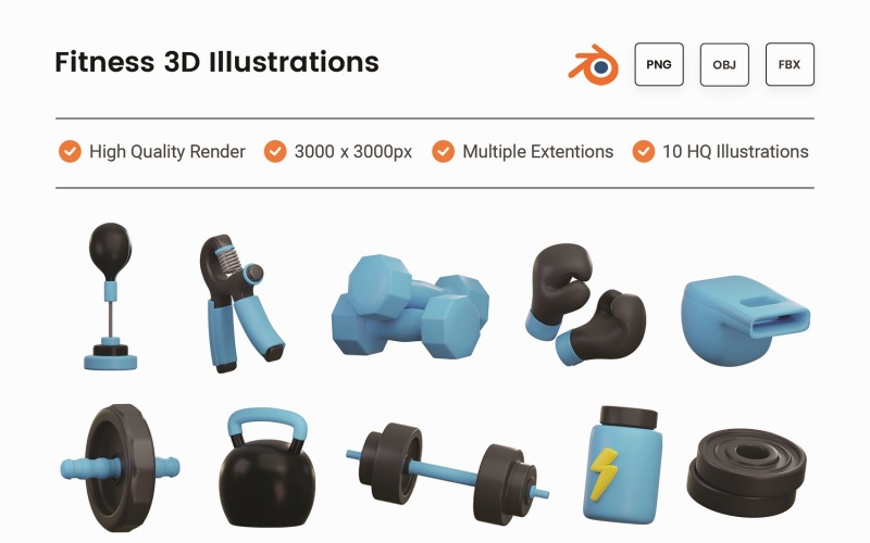 Fitness and Gym 3D Illustration Set Model