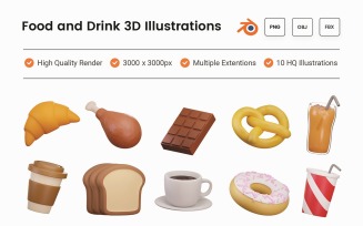 Foods and Drinks 3D Illustration Set