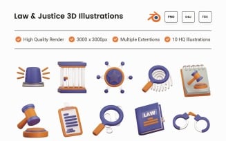 Law and Justice 3D Illustration Set