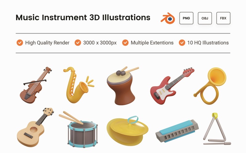 Music Instrument 3D Illustration Set Model