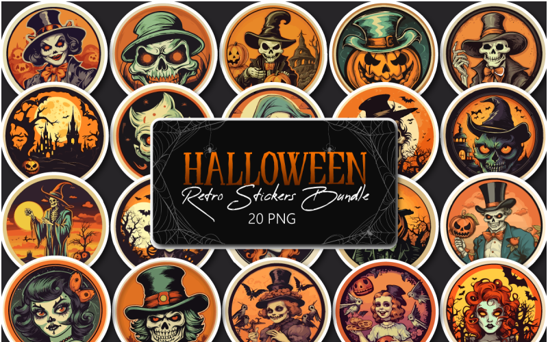 Retro Halloween Stickers Bundle Illustration