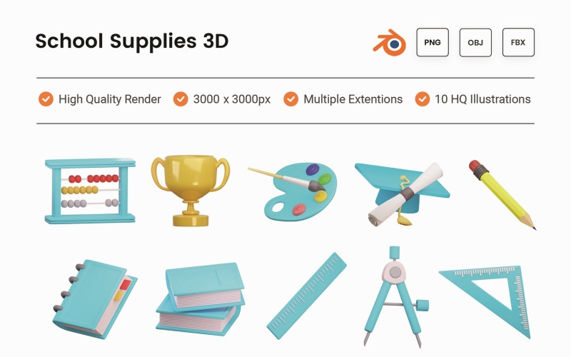 School Supplies 3D Illustration Set Model