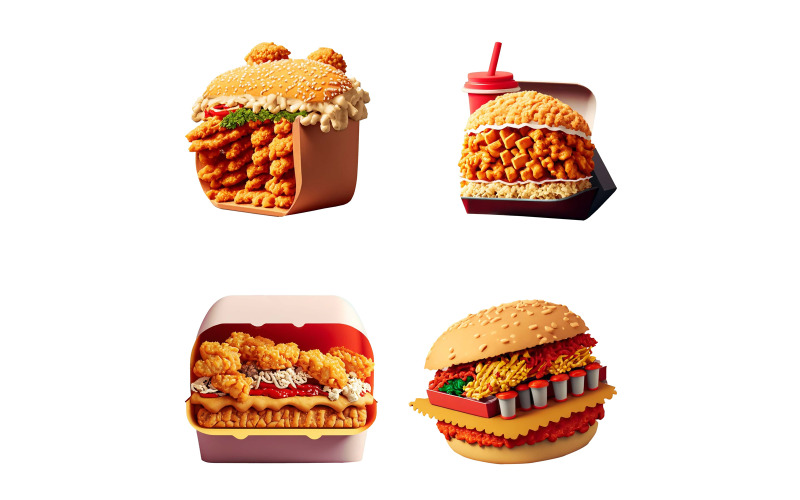 Set of KFC fast food isolated on white background. Vector Graphic