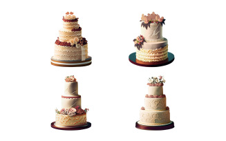 Set of wedding cakes isolated on a white background.