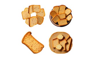 Slices of Rusk isolated on white background. Top view.