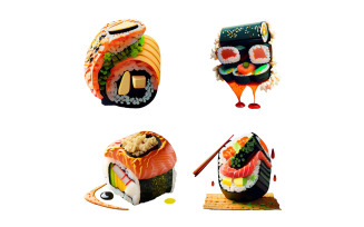Sushi set isolated on a white background. 3d illustration.