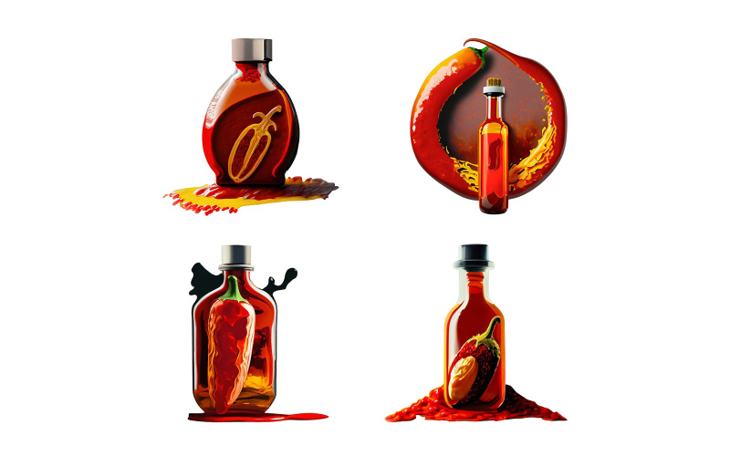 Tabasco oil in a glass bottle. Illustration on white background. Vector Graphic