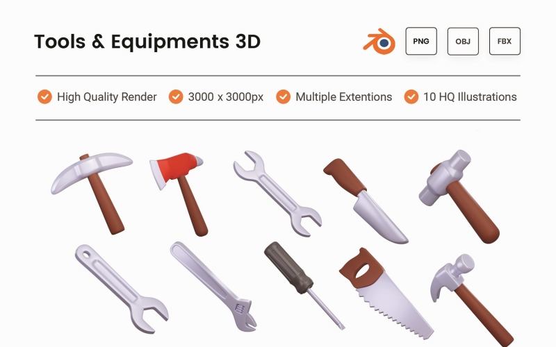 Tools and Equipments 3D Illustration Set Model