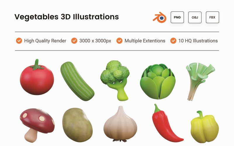 Vegetables 3D Illustration Set Model