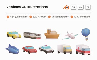 Vehicles 3D Illustration Set