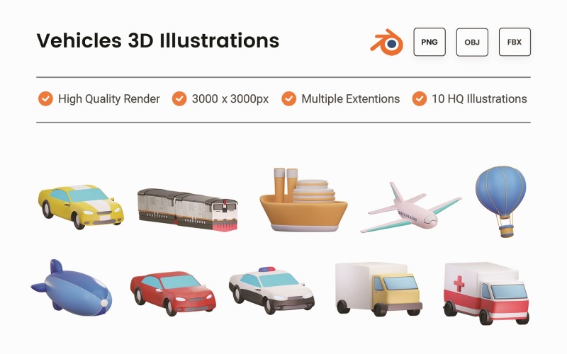 Vehicles 3D Illustration Set Model