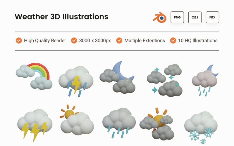Weather 3D Illustration Set Model