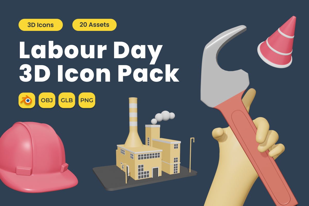 Labour Day 3D Icon Pack Vol 7