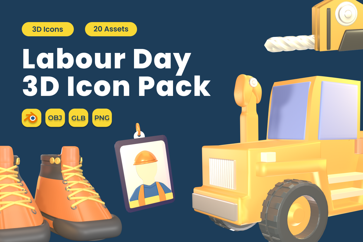 Labour Day 3D Icon Pack Vol 12