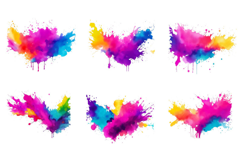 Colorful Ink Splash Paint Splatter Set Background