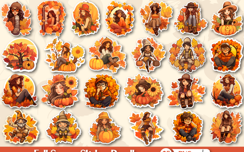 Fall Autumn Stickers Set With Cute Character Illustration