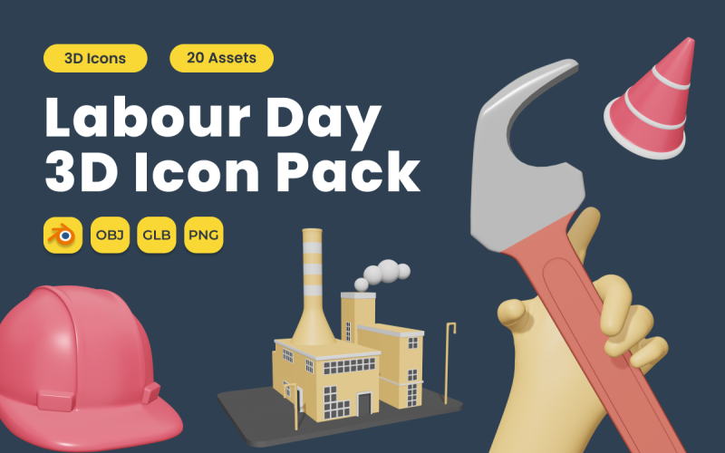 Labour Day 3D Icon Pack Vol 7 Model