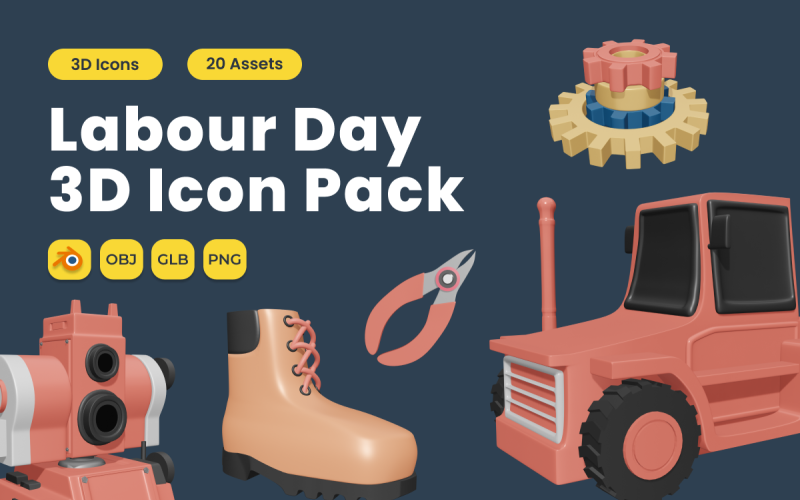Labour Day 3D Icon Pack Vol 8 Model