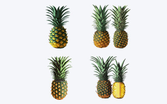 Pineapples set, vector illustration. Isolated on white background.