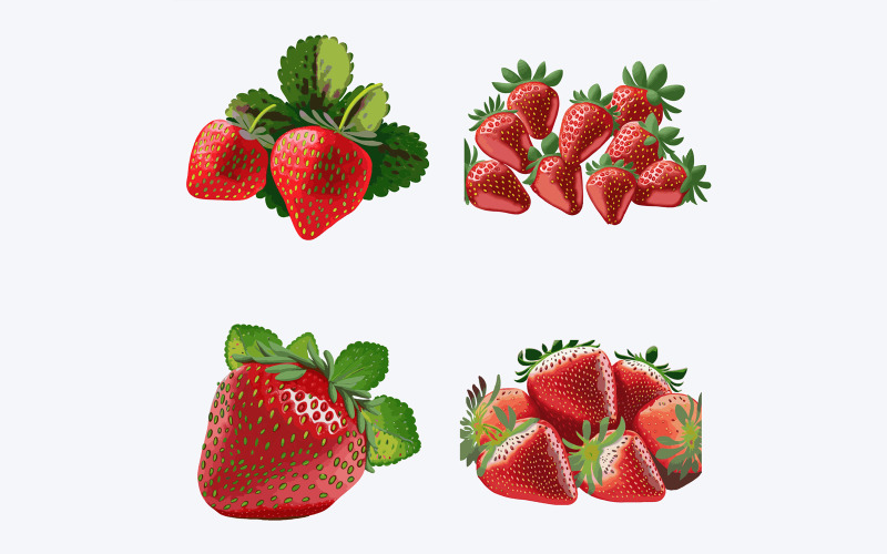 Strawberry set, isolated on white background. Vector illustration. Vector Graphic