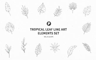 Tropical Leaf Line Art Elements Set