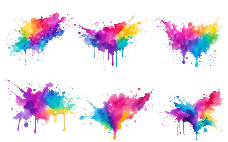 Watercolor splatter brush stroke, colorful rainbow paint ink splash Background