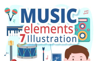7 Music Elements Vector Illustration